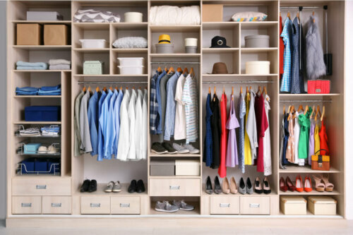 A closet with different compartments.