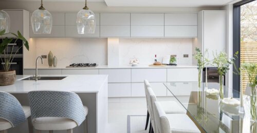 A kitchen with some designs by Sophie Peckett.