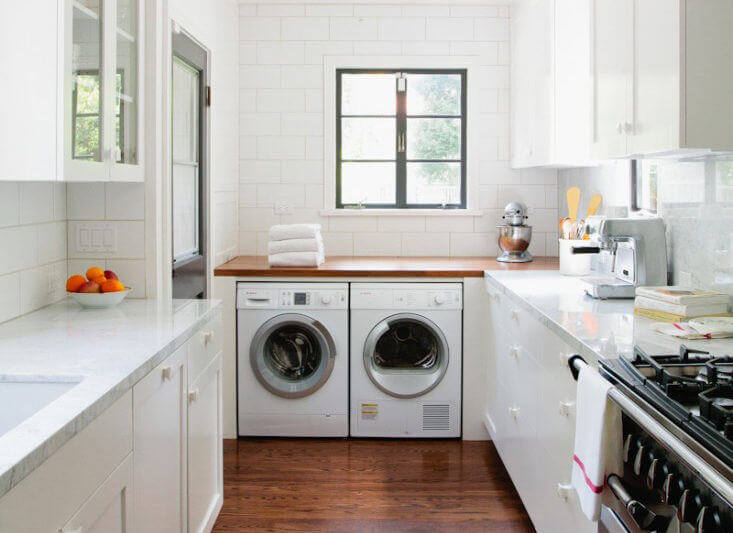 A laundry room in the kitchen