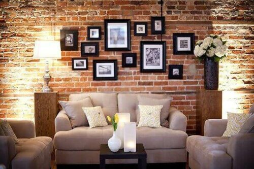 A living room with its owners personality through pictures.