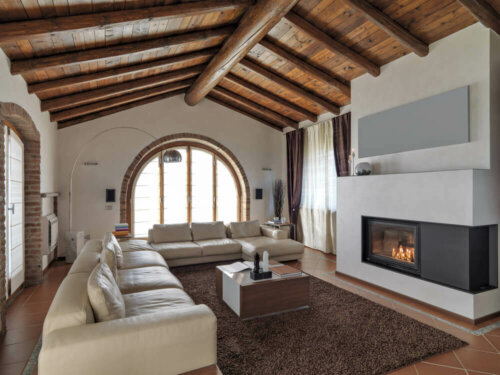 A modern living room in an old home.