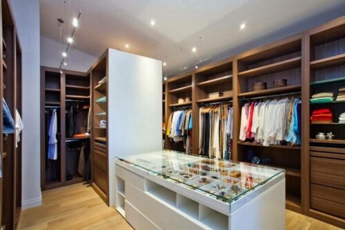 A room with clothes and other items.