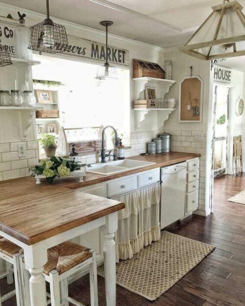 A rustic counter and sink.