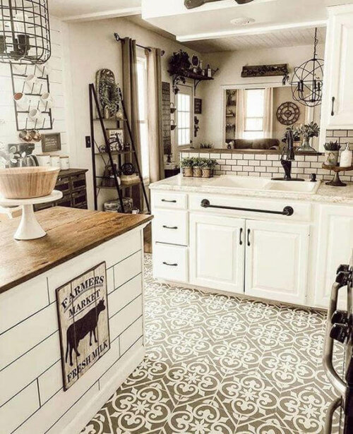 A white farmhouse kitchen.