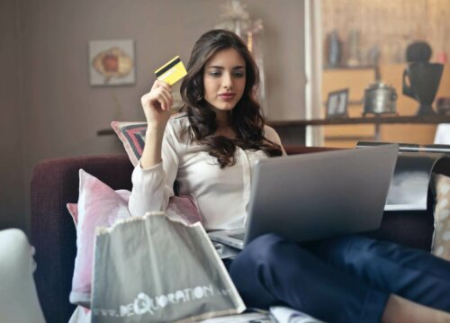 A woman buying something online.