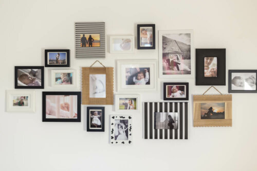 Some family photos on the wall.