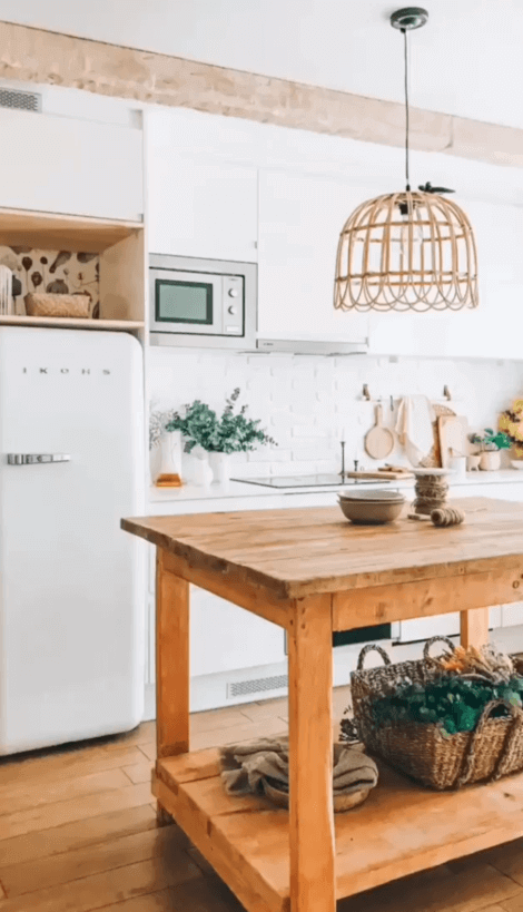Kitchen with white walls and wooden table for appealing kitchens