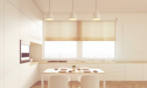 Manual blinds in a kitchen.