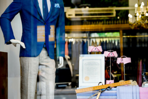 A clothing store window display.
