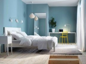 Sky blue in the bedroom.