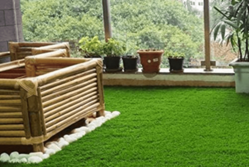 A lawn with some storage space.