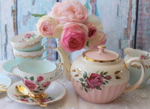 A tea set with flowers you can liven up your home home with.