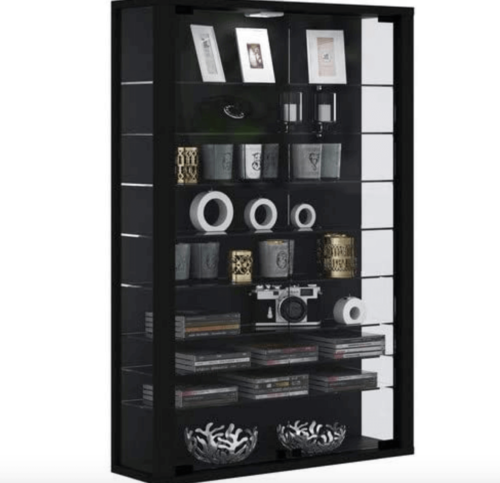A black display cabinet.
