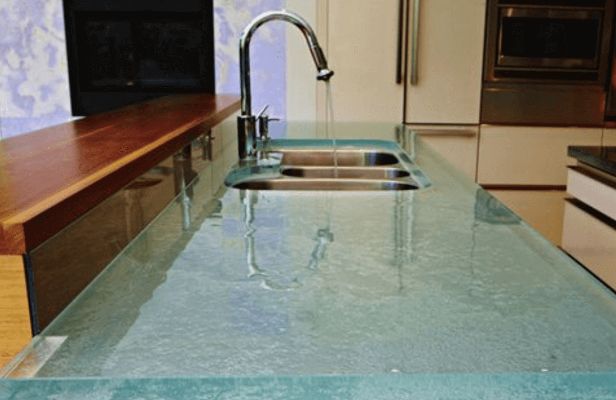 clean kitchen counter made of glass
