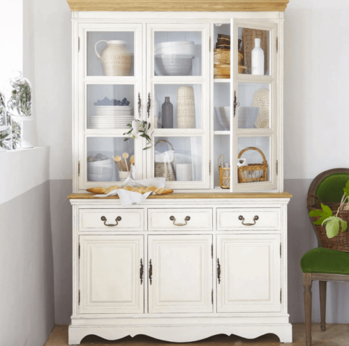 A showcase for dishes in the kitchen.