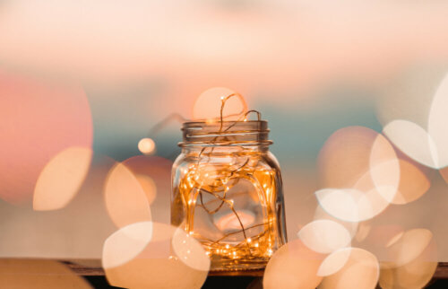 Lights inside a jar.