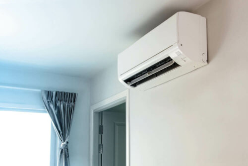 A ductless air conditioner on the wall.