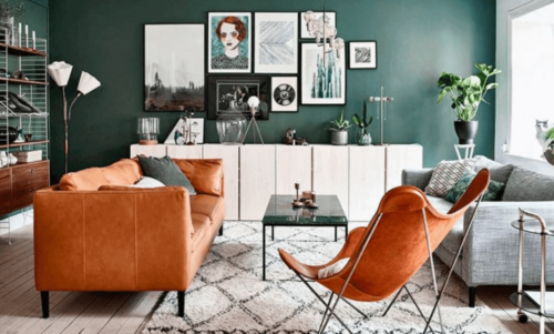 A living room with earth tones.