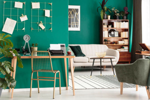 A living room with plants.
