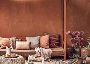 A terracotta living room.