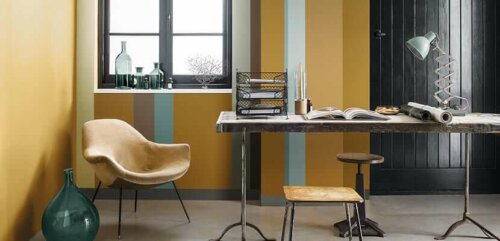 A yellow office space.