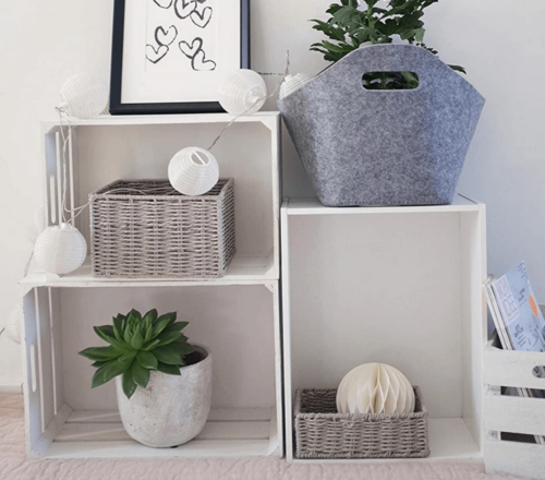 Some shelves with things in them.