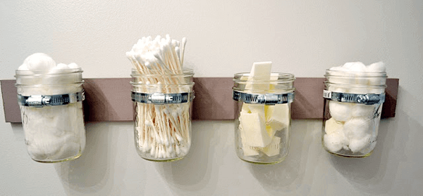 Bathroom products in jars.