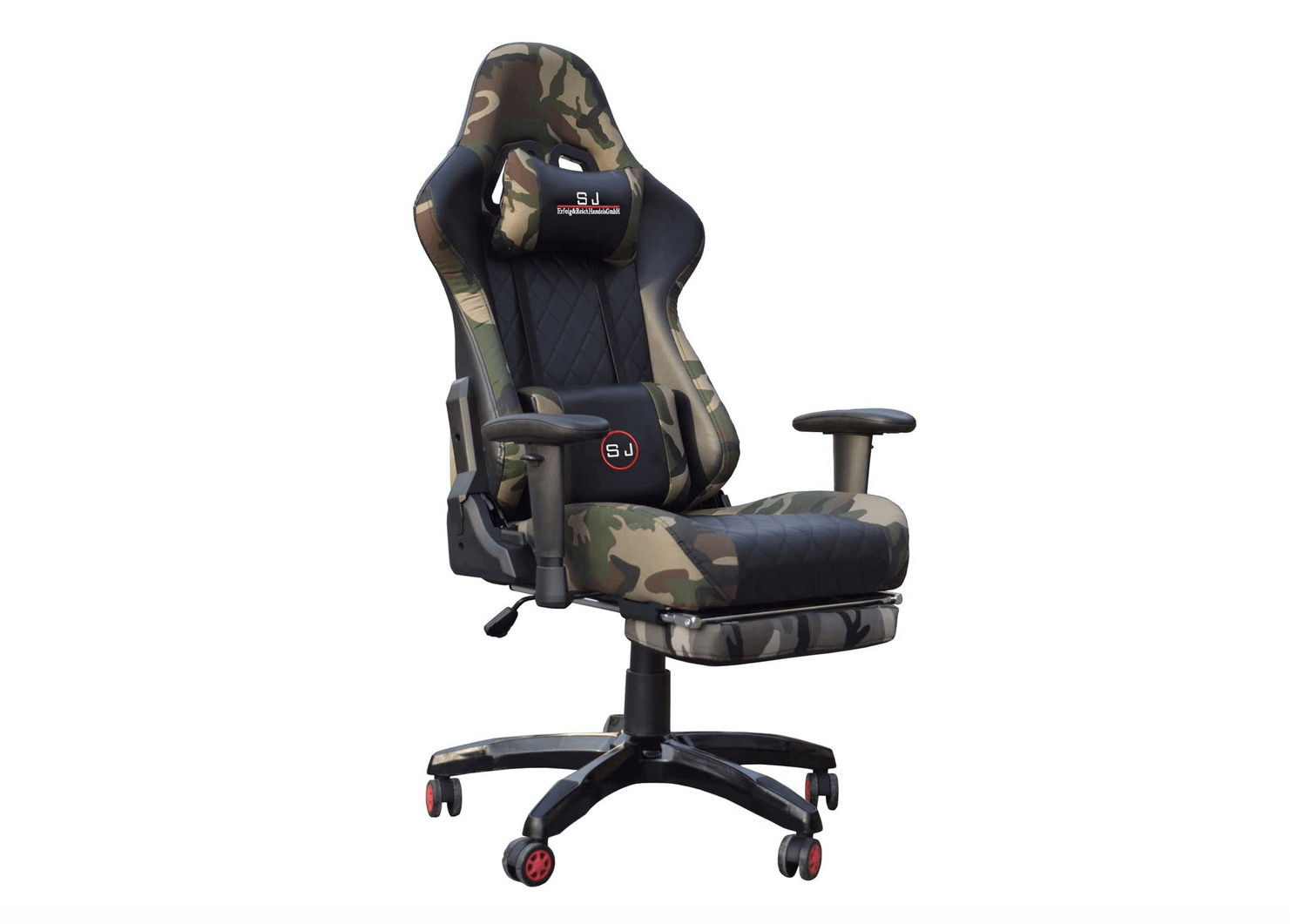 A camouflage print desk chair