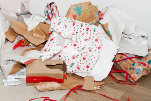 A pile of trash from Christmas gifts.