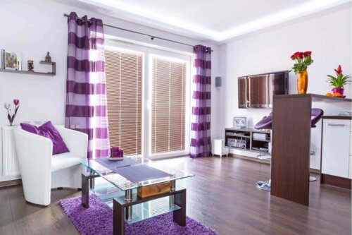 A purple living room.