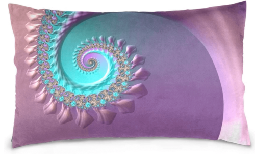 A purple pillow with some spirals.
