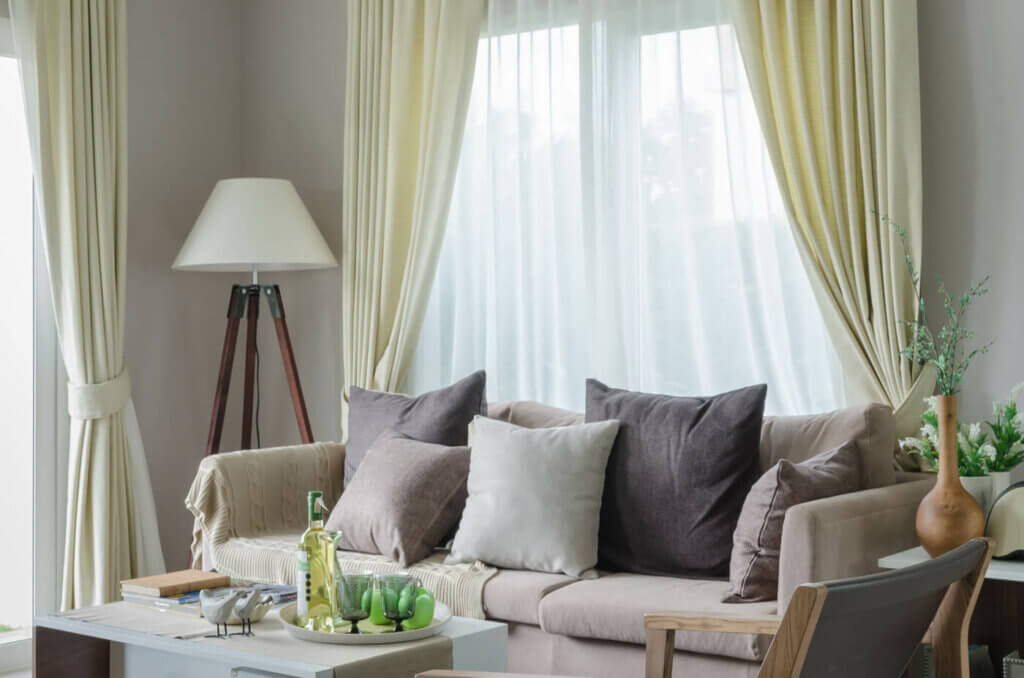 Curtains control how light enters.