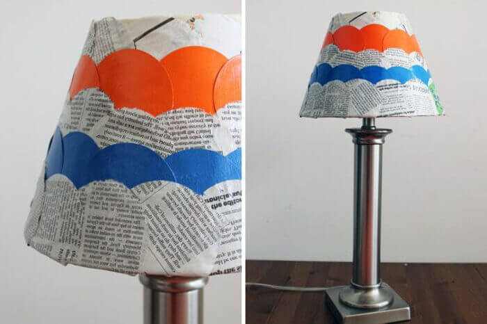 You can decorate lamp shades using newspapers.