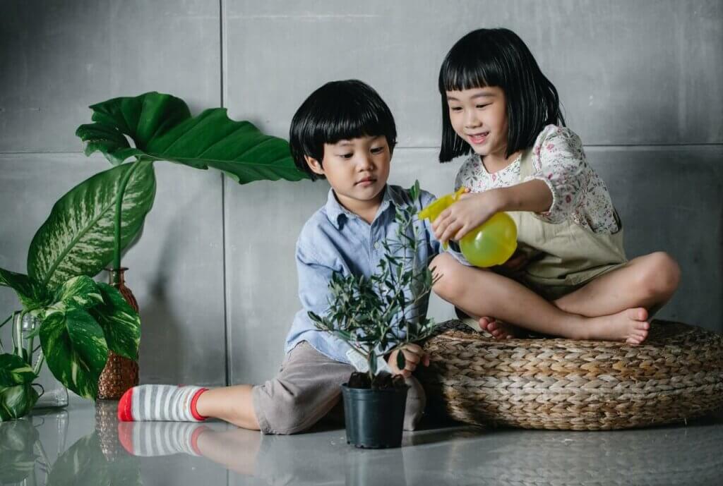 Children and plants.