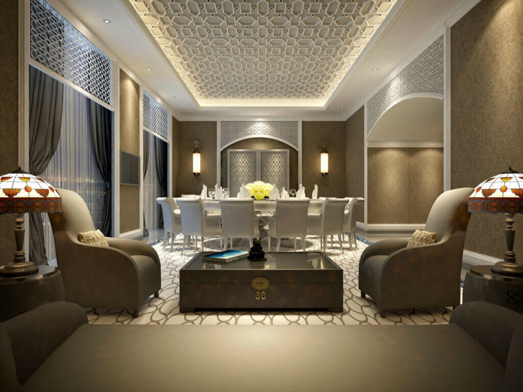 Interior decoration with different types of arches.