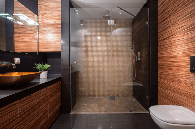 wooden showers for different bathrooms