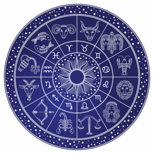 A zodiac chart with all the signs.