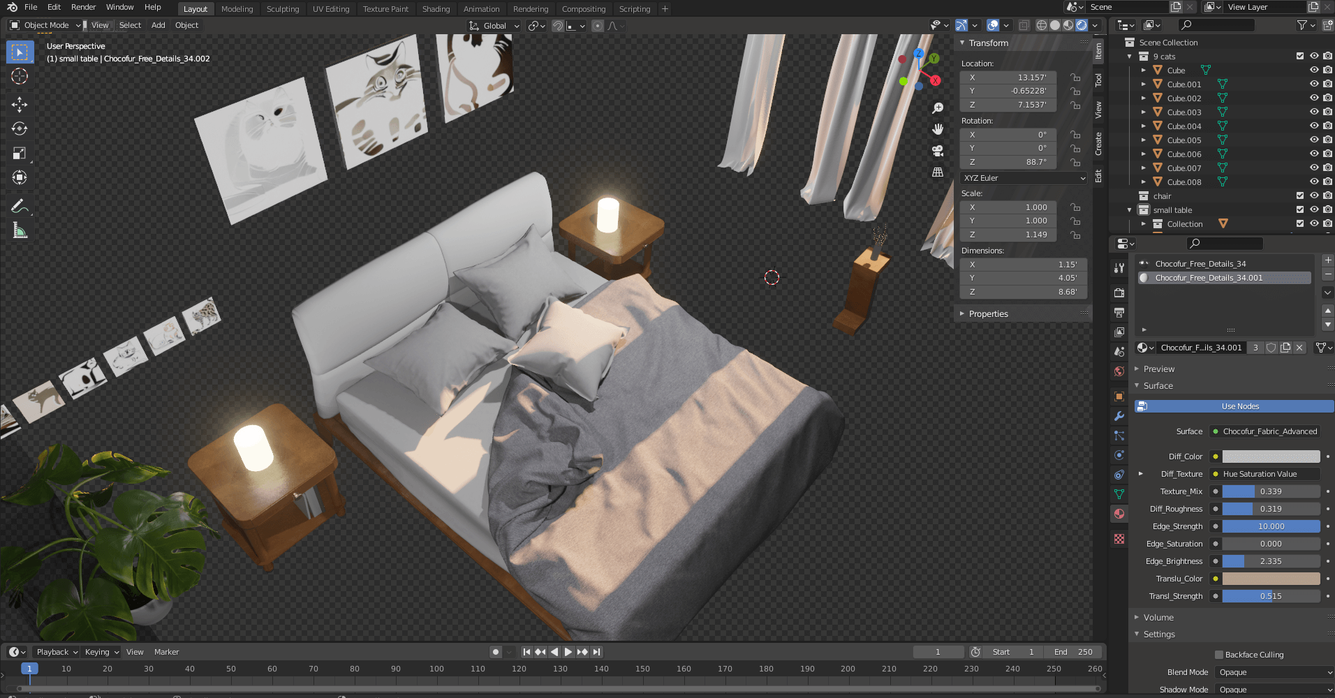 A screenshot of the virtual staging process on Blender.
