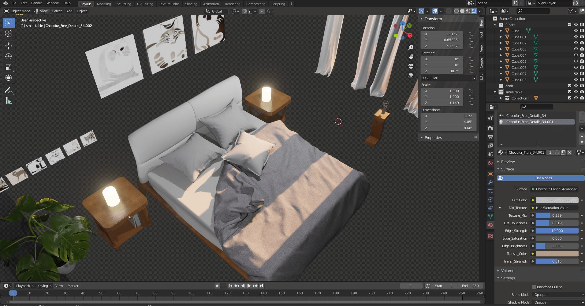 A screenshot of the virtual staging process on Blender. 